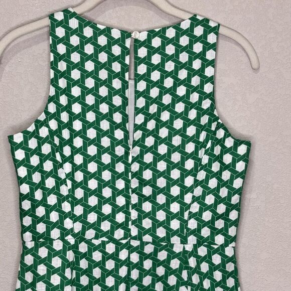 Boden Dress Womens 2P Green White Geometric Sleeveless Midi 100% Linen Pockets - Picture 6 of 10